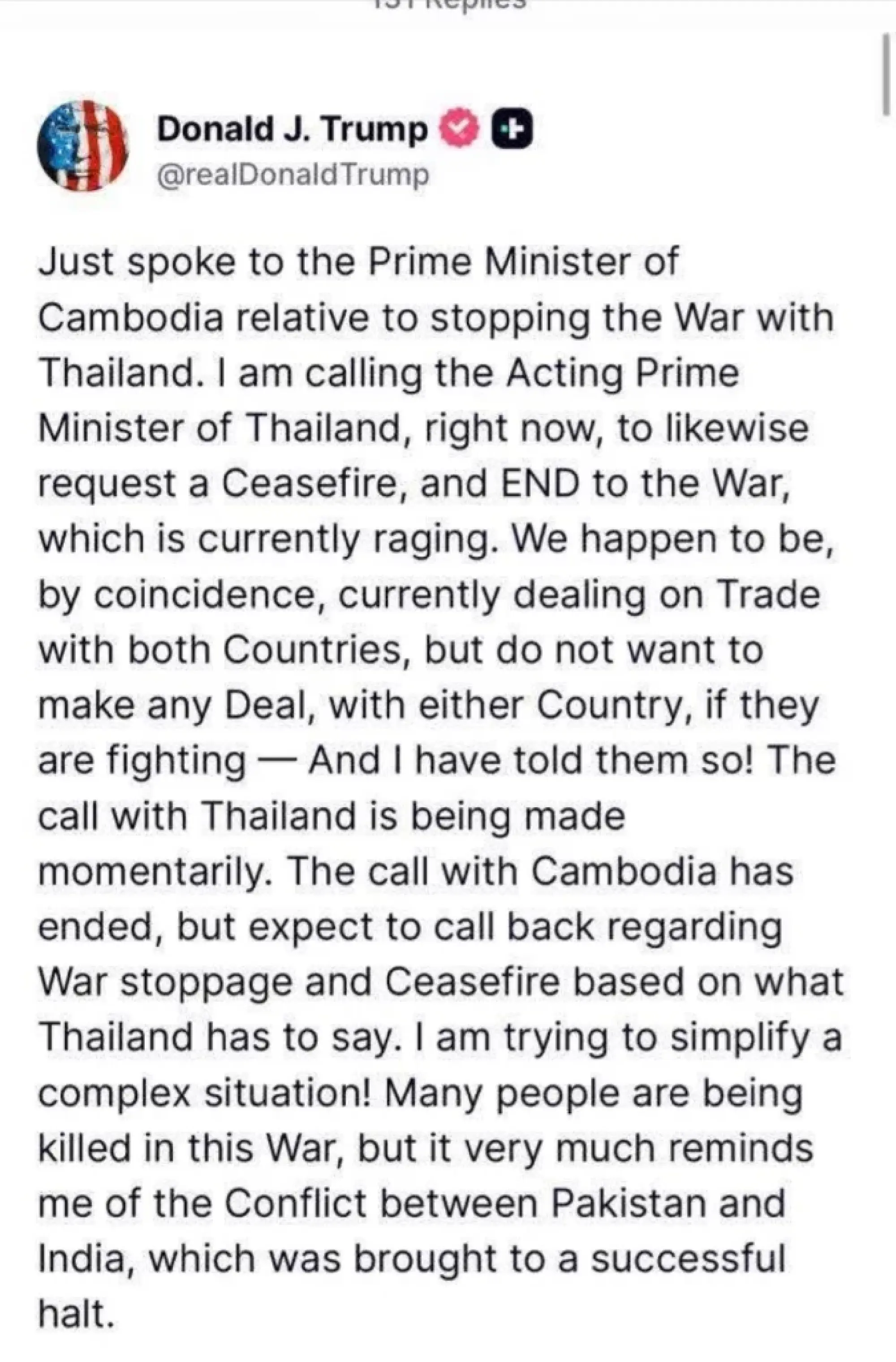 Trump Main Ancam, Tak Ada Kesepakatan Tarif Bila Thailand-Kamboja Bila Tak Gencatan Senjata